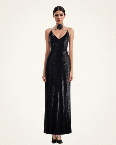 Heisey Black Sequinned Rosette Maxi Dress - Black - JW PEI - Modalova