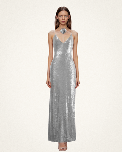 Heisey Silver Sequinned Rosette Maxi Dress - Silver - JW PEI - Modalova