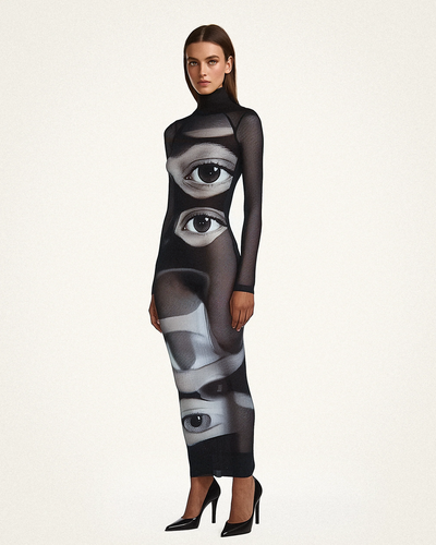 Sophia Eye Print Mesh Dress - Black/White - JW PEI - Modalova