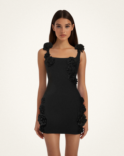 Elaina Black Rosette Applique Mini Dress - Black - JW PEI - Modalova