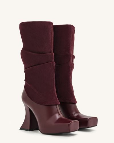 Reyna Square Toe Platform Knit Boots - Claret Red - JW PEI - Modalova