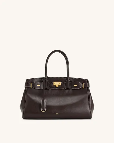 Ziva Metal Lock Decoration Tote Bag - Dark Brown - JW PEI - Modalova