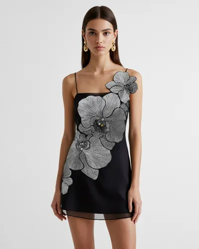 Orchid Appliqué Mini Dress - Black/Silver - JW PEI - Modalova