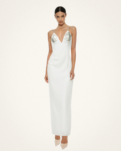 Ayliua Sweetheart-Neckline Rhinestones Embellished White Long Dress - White - JW PEI - Modalova