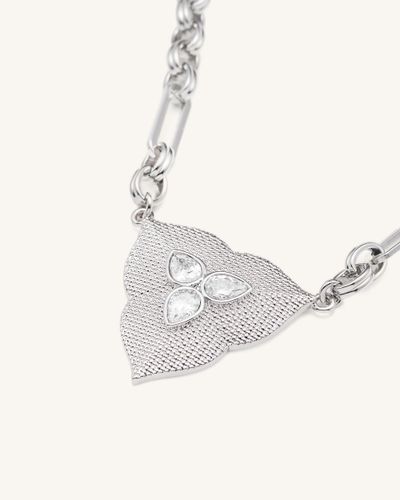 Leaf Pendant Necklace - 18ct White Gold Plated & White Zircon - JW PEI - Modalova