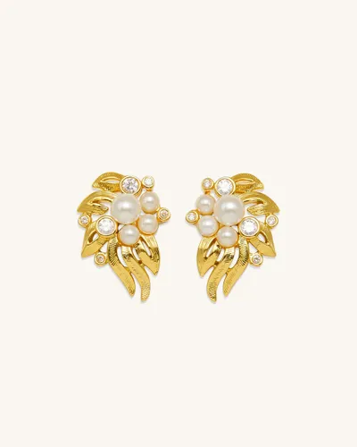 Flowers Earings - 18ct Gold Plated & White Zircon & Faux Pearls - JW PEI - Modalova