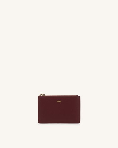 Quinn Zipped Card Holder- Burgundy Grained Vegan Leather - JW PEI - Modalova