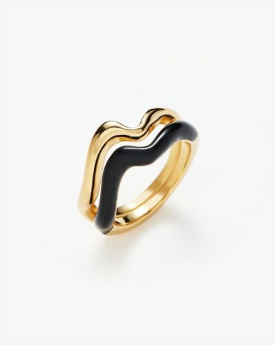 Squiggle Curve Two Tone Enamel Stacking Ring | 18ct Gold Vermeil/Black - Missoma - Modalova