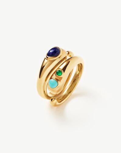 Molten Gemstone Double Stacking Ring Set | 18ct Gold Plated/Chalcedony & Turquoise & Lapis - Missoma - Modalova