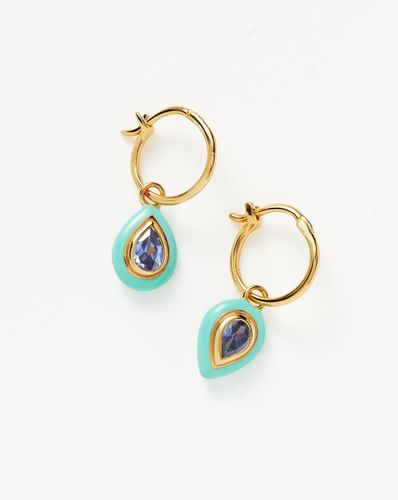 Enamel & Stone Droplet Charm Mini Hoop Earrings | 18ct Gold Vermeil/Blue Cubic Zirconia - Missoma - Modalova