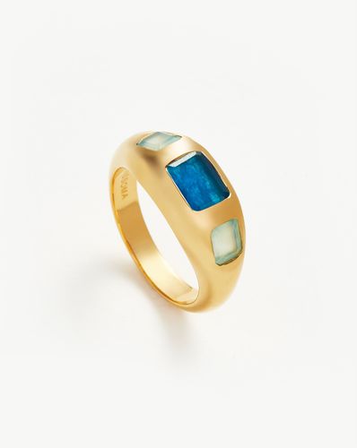 Good Vibes Triple Gemstone Statement Ring | 18ct Gold Plated/Petrol Blue Quartz & Aqua Chalcedony - Missoma - Modalova