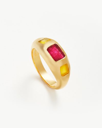 Good Vibes Triple Gemstone Statement Ring | 18ct Gold Plated/Pink Quartz & Mango Chalcedony - Missoma - Modalova