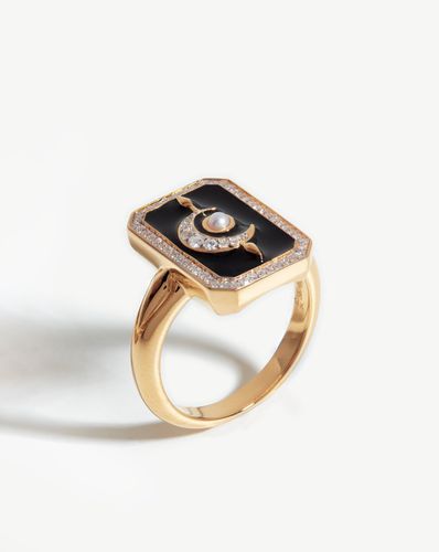 Harris Reed Fine Lunar Ring | 14ct Solid Gold/Diamond & Black Enamel - Missoma - Modalova