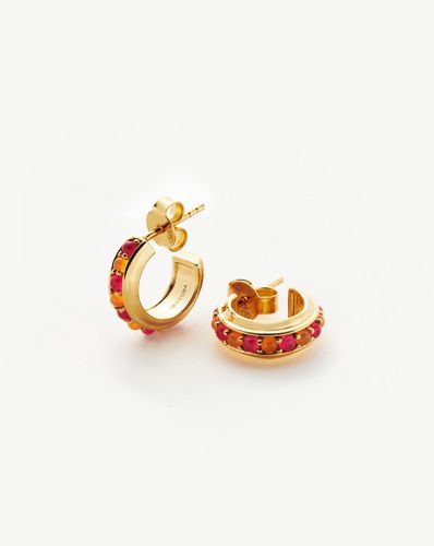 Hot Rox Gemstone Mini Hoop Earrings | 18ct Gold Vermeil/Pink Quartz & Peach Chalcedony - Missoma - Modalova