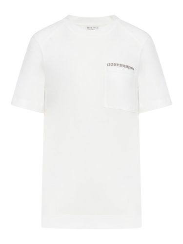 T-SHIRT WITH POCKET AND APPLICATION - - Woman - Brunello Cucinelli - Modalova
