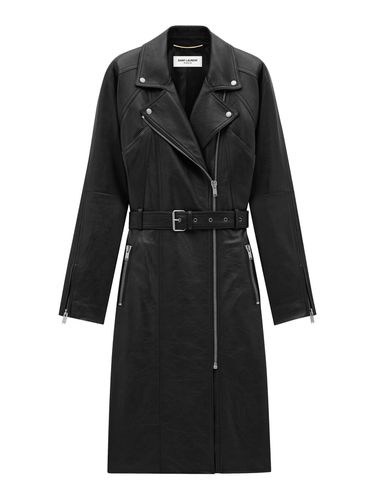 MIDI BIKER COAT WITH TWO-WAY ZIP AND POINT COLLAR, RAGLAN SLEEVES AND ADJUSTABLE BELT - Woman - Saint Laurent - Modalova