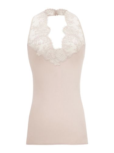 TOP WITH HALTER NECKLINE IN SILK CHARMEUSE AND LACE - Woman - Saint Laurent - Modalova