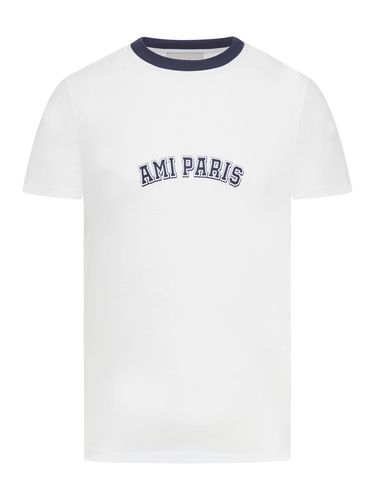 ORGANIC COTTON T-SHIRT WITH CONTRAST COLLAR AND LOGO - Man - Ami Paris - Modalova