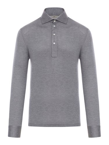 Long-sleeved polo shirt in light silk and cotton jersey with shirt collar - Man - Brunello Cucinelli - Modalova