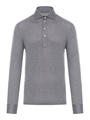 Long-sleeved polo shirt in light silk and cotton jersey with shirt collar - Man - Brunello Cucinelli - Modalova