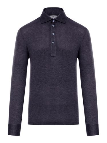 Long-sleeved polo shirt in light silk and cotton jersey with shirt collar - Man - Brunello Cucinelli - Modalova