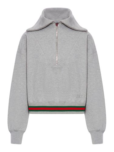 COTTON JERSEY SWEATSHIRT WITH WEB RIBBON - Woman - Gucci - Modalova