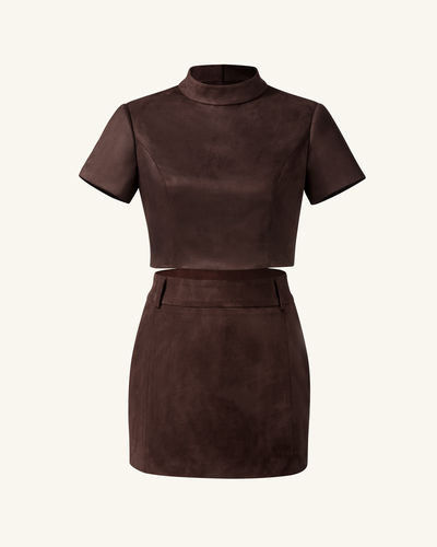 Grace Faux Suede Crop Top and Mini Skirt Set - Chocolate Brown - JW PEI - Modalova