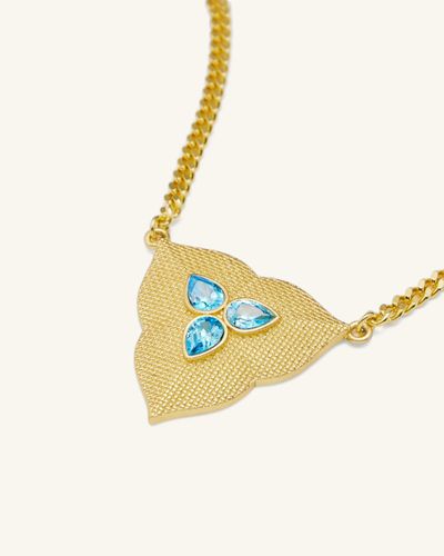 Leaf Pendant Necklace - 18ct Gold Plated & Aquamarine Zircon - JW PEI - Modalova