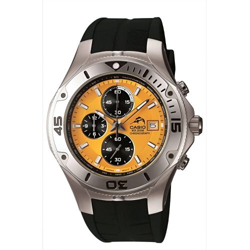 Men's Watch - Chronograph Black and Orange Dial Resin Strap Date / MDV-501-9A - Casio - Modalova