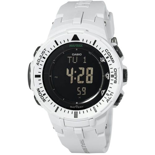 Men's Watch - Pro Trek Black Dial White Resin Strap Digital Compass / PRG300-7CR - Casio - Modalova