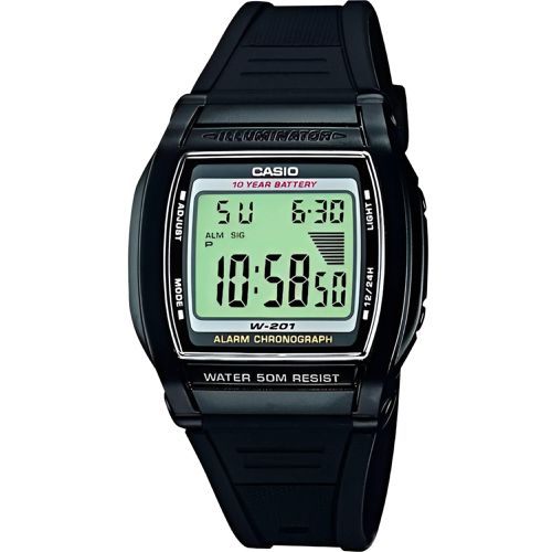 Men's Watch - Quartz Digital Dial Black Resin Case Strap / W-201-1A - Casio - Modalova