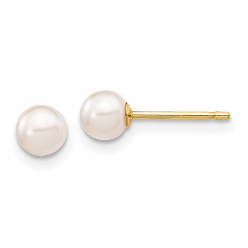 K 4-5mm Round White Saltwater Akoya Cultured Pearl Stud Post Earrings - Jewelry - Modalova