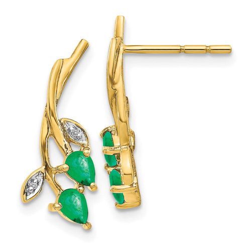 K Gold w/ Diamond & Emerald Post Earrings - Jewelry - Modalova