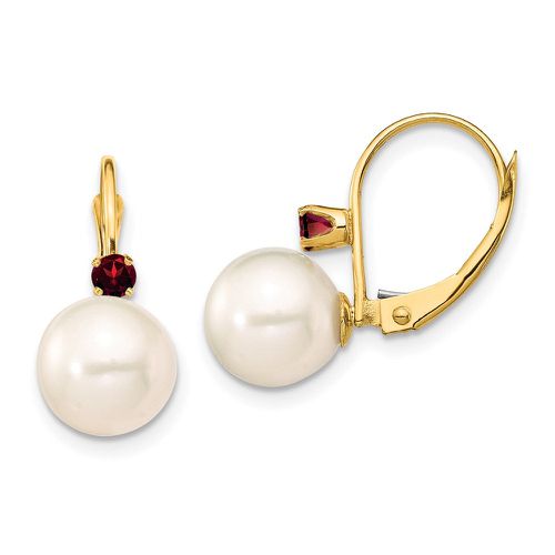 K 8-8.5mm White Round FWC Pearl Garnet Leverback Earrings - Jewelry - Modalova