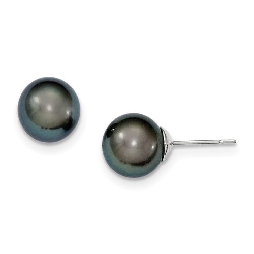 K WG 11-12mm Black Round Saltwater Cultured Tahitian Pearl Post Earrings - Jewelry - Modalova