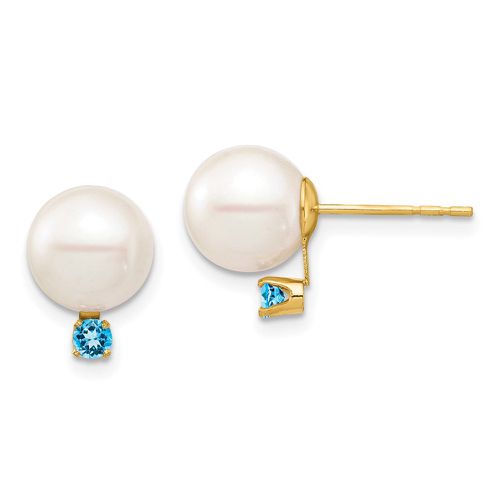 K 8-8.5mm White Round FW Cultured Pearl Swiss Blue Topaz Post Earrings - Jewelry - Modalova