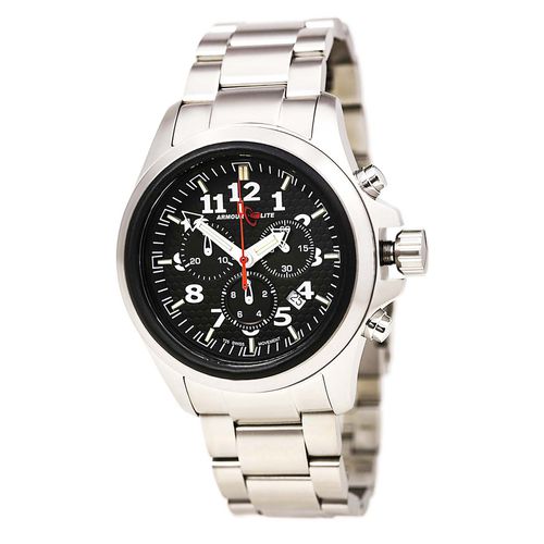 AL812 Men's Steel Bracelet Swiss Quartz Chrono Black Dial Watch - Armourlite - Modalova