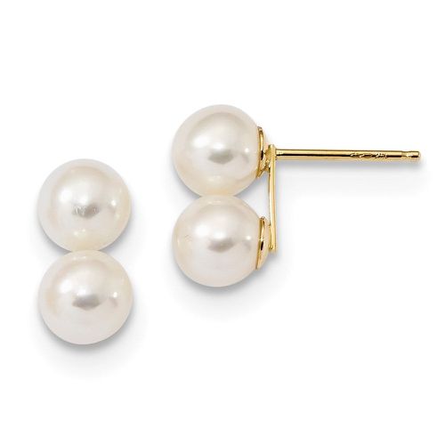 K 6-7mm White Round FW Cultured Double Pearl Post Earrings - Jewelry - Modalova