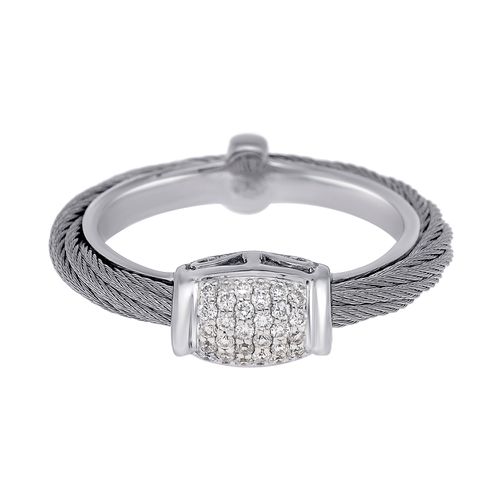 Stainless Steel and 18K White Gold, Diamond Cable Ring Sz. 6 02-32-S249-11 - Alor - Modalova