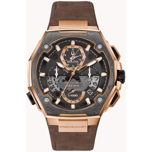 Men's Watch - Precisionist X Chronograph Grey and Rose Gold Dial Strap / 98B356 - Bulova - Modalova