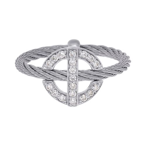 Stainless Steel and 18K White Gold, Diamond Cable Band Ring Sz. 6 - Alor - Modalova