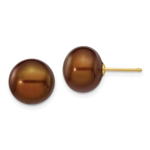 K 10-11mm Coffee Button Freshwater Cultured Pearl Stud Post Earrings - Jewelry - Modalova