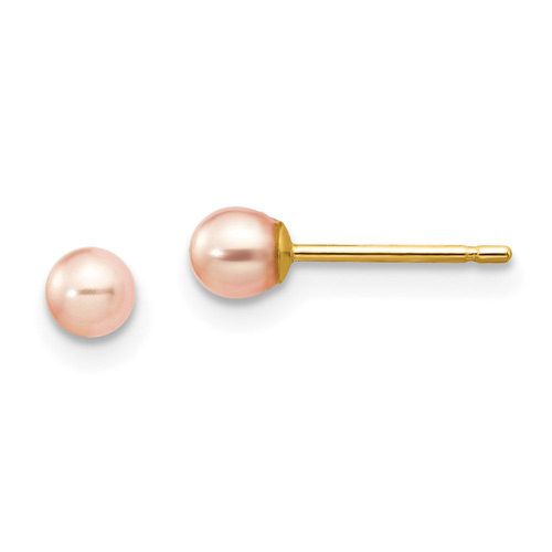 K 3-4mm Pink Round Freshwater Cultured Pearl Stud Post Earrings - Jewelry - Modalova