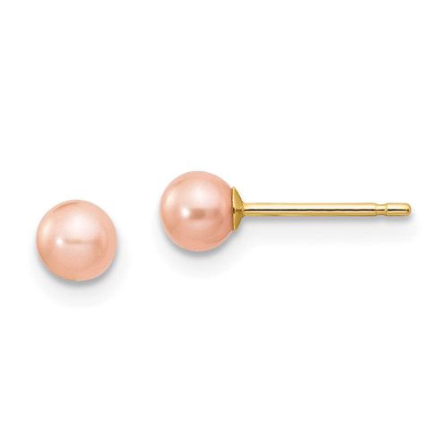 K 4-5mm Pink Round Freshwater Cultured Pearl Stud Post Earrings - Jewelry - Modalova