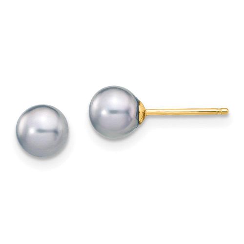 K 5-6mm Grey Round Freshwater Cultured Pearl Stud Post Earrings - Jewelry - Modalova