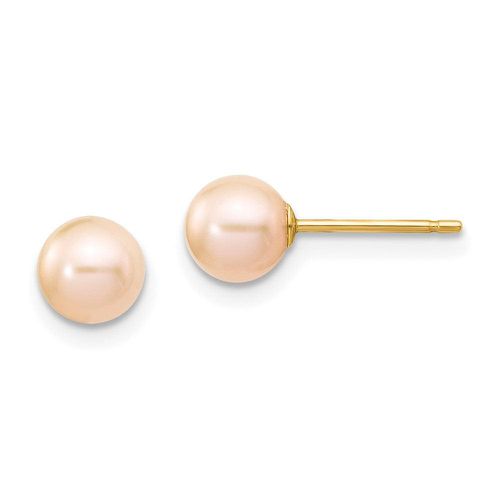 K 5-6mm Pink Round Freshwater Cultured Pearl Stud Post Earrings - Jewelry - Modalova
