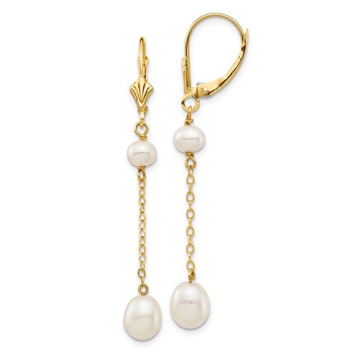 K 5-7mm White Rice Freshwater Cultured Pearl Leverback Earrings - Jewelry - Modalova