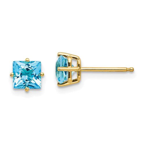 K 5mm Princess Cut Blue Topaz Earrings - Jewelry - Modalova