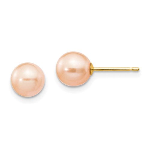 K 6-7mm Pink Round Freshwater Cultured Pearl Stud Post Earrings - Jewelry - Modalova