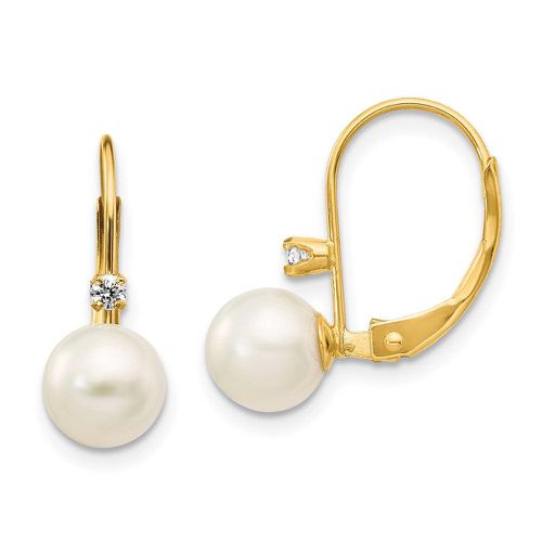 K 6-7mm Round FW Cultured Pearl .06ct. Diamond Leverback Earrings - Jewelry - Modalova